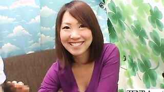 Subtitled CFNM Japanese busty amateur handjob interview
