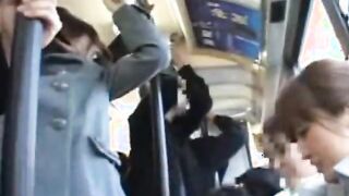 Real publicsex asian gives hj on the bus