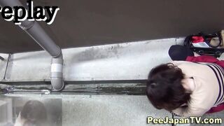 Japanese ho pee streams after outodoor piss
