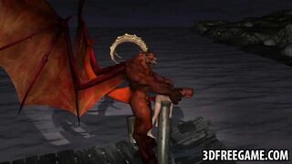 3D babe gets fucked hard outdoors by a winged demon