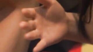 Publicsex loving asian plays with cum