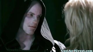 Fantasy cosplay threesome with alternative raven babe