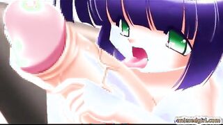 Bondage 3D animated shemale with bigboobs gets licked her monster cock