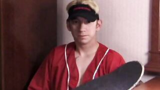 Straight skater in solo masturbation