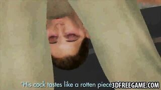 Sexy 3D cartoon babe sucking on a zombies hard cock