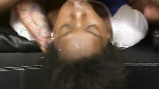Horny Black Ghetto Slut Face Fucked And Abused On Her Back