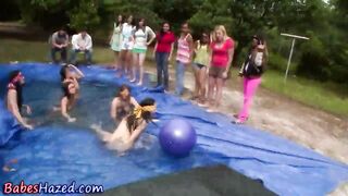 Lesbian pool hazing fun