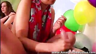 Blowjob for amateurs in party game group sex