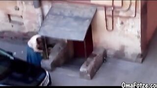 Man and chubby old mature fucking gard on public