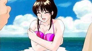 Bigboobs hentai gets massage in the beach