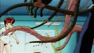 Busty hentai caught by tentacles and drilled it