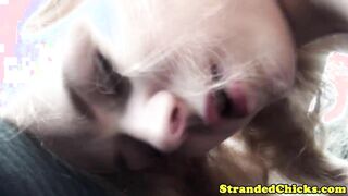 Hitching blonde teen gets pussy drilled