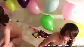 Amateur girls do lesbian oral sex at party for game
