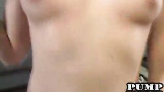 Girl in pigtails gives a handjob
