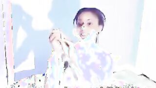 Perv tapes ebony girlfriend getting soapy in a little bathtub