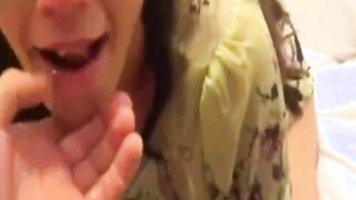She gets face fucked and eats his cum