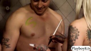 Babes enjoy glow in the dark body paint and sucking dick