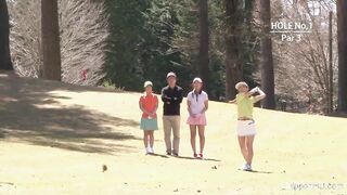 Cute Asian teen girls play a game of strip golf