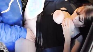 Busty girl getting fucked outdoor by car mechanic