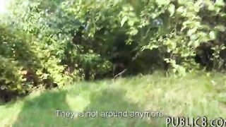 Cute newspaper vendor fucked in the park to earn money