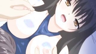 Swimsuit anime with big tits gets licked her pussy