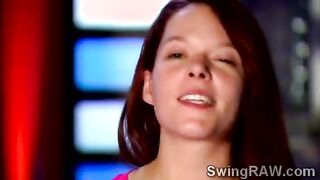 Blondie sucks off in the middle of a swingers party