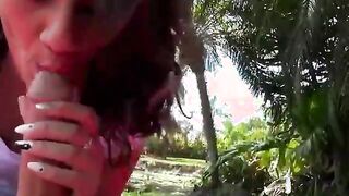 Black Hoe Sucks Thick Hard Cock Under The Tree
