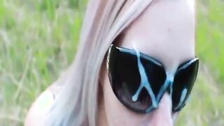 Hot blonde gets a facial cumshot outside by the rad