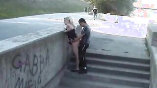 Bombshell Slut Swallows Dick In Public!