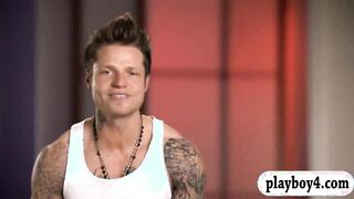 Two busty babes have fun with hunk guys and have lesbosex