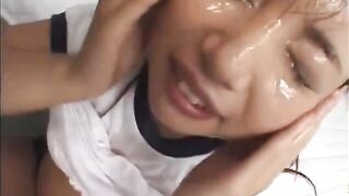 Sweet Japanese schoolgirl gets thick facial of semen