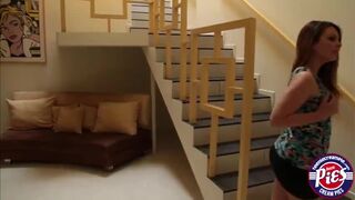 Pretty Cali Hayes drop to her knees and suck a huge cock like a champ