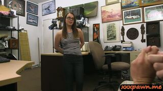 Pretty babe in glasses pawns her vagina to earn money