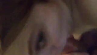 Massive cum load on a brunettes pretty face after a blowjob