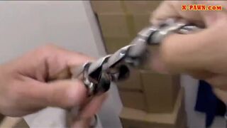 Dirty amateur babe gets banged for a big silver chain