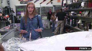 A sexy blonde soon to be bride gets fucked in the pawnshop