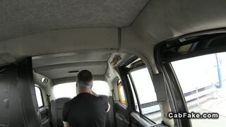 Busty blonde fucking in a cab in public