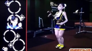 Busty 3D anime gets fingered pussy and handjob cock