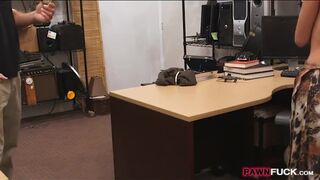 Booby bitch posed and fucked by pawn man at the pawnshop