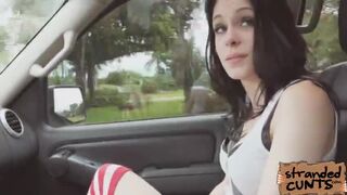 Anne Lee and dude moans as they were fucking at the back seat