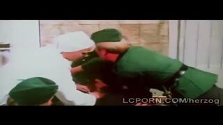 Beautiful blonde nurse fucks bunch of horny soldiers