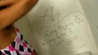 Ebony babe finds big glory hole next to her in bathroom