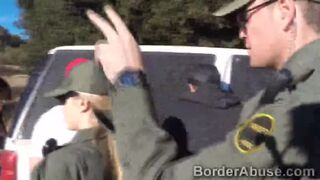 Sexy blonde officer and hunk partner team up to fuck hottie
