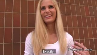 Blonde sucks and fucks huge dick in public