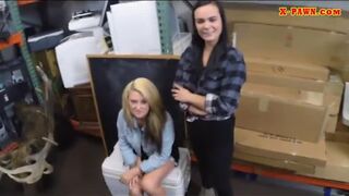 Lesbian couple gets pounded by pawn dude in the backroom