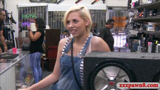 Cute blond pawns her BFs speaker and banged at the pawnshop