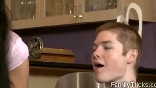 Horny big boobed stepmother is a naughty blowjober