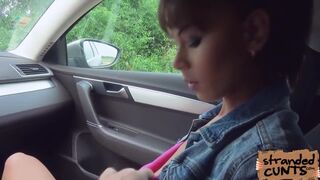 Ebony Isabella Christyn bangs on the hood of the car 