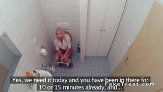 Doctor fucks sexy busty blonde in a fake hospital