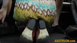 Sexy amateur redhead sucked off tow truck drivers cock